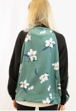 Bomber Jacket in Black and Green Floral Print