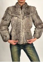 Vintage 70s Grey Faux Fur Short Jacket with Zip Closure