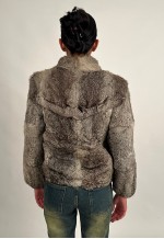 Vintage 70s Grey Faux Fur Short Jacket with Zip Closure