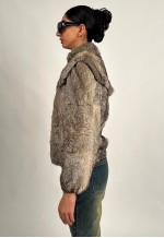 Vintage 70s Grey Faux Fur Short Jacket with Zip Closure