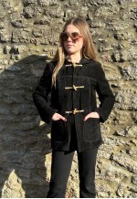 Vintage 70's Black Suede Hooded Duffle Coat Small