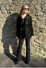 Vintage 70's Black Suede Hooded Duffle Coat Small