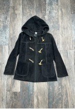 Vintage 70's Black Suede Hooded Duffle Coat Small