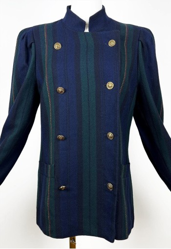 Vintage Striped Wool Jacket, Double Breasted Pure New Wool