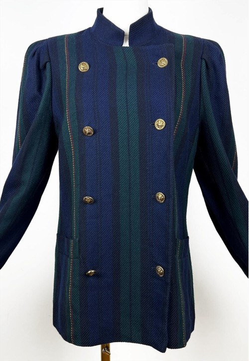 Vintage Striped Wool Jacket, Double Breasted Pure New Wool