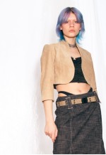 Vintage Leather Blazer Y2K Suede Bolero Blazer in Beige