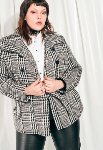 Vintage Winter Coat 90s Grey Houndstooth Plaid Grunge Jacket