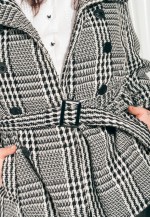 Vintage Winter Coat 90s Grey Houndstooth Plaid Grunge Jacket