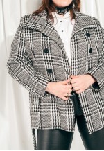 Vintage Winter Coat 90s Grey Houndstooth Plaid Grunge Jacket