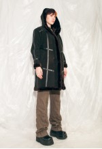 Vintage Leather Coat 80s Faux Fur Hooded Winter Coat
