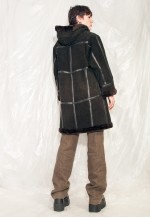 Vintage Leather Coat 80s Faux Fur Hooded Winter Coat