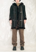 Vintage Leather Coat 80s Faux Fur Hooded Winter Coat