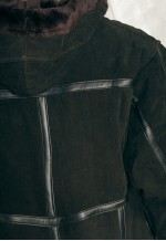 Vintage Leather Coat 80s Faux Fur Hooded Winter Coat